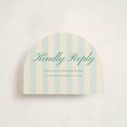 This is a teal reception cards with standard by Ellen Schlegelmilch called debutante stripes printing on signature in standard