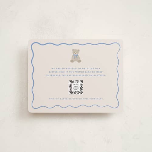 This is a waterfall baby shower insert cards with standard by Kelly Watkins called so beary cute printing on signature in standard