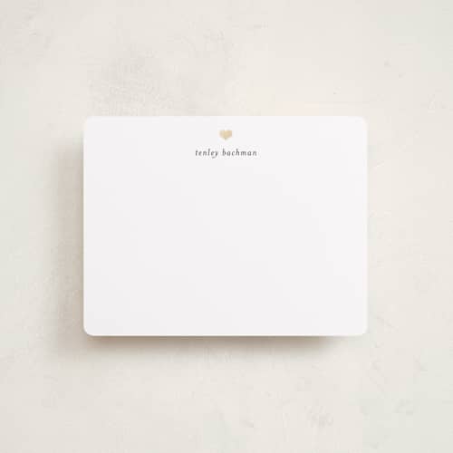 This is a cotton foil stamped stationery with foil pressed by Michelle Poe called for heart's sake printing on signature in 4.25x5.5