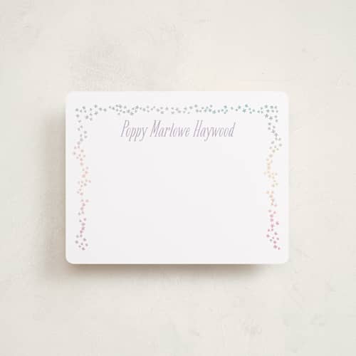 This is a purple thistle kids thank you cards notes with standard by Kate Ross called tiny flora printing on signature in standard