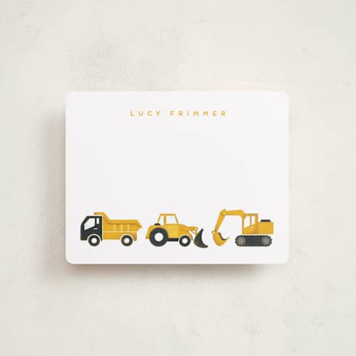 This is a sunshine kids thank you cards notes with standard by Snow and Ivy called big truck parade printing on signature in standard