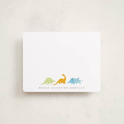 This is a orange popsicle kids thank you cards notes with standard by Jennifer Postorino called dino parade printing on signature in standard
