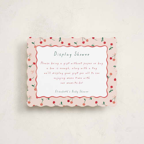 This is a cherry pie baby shower insert cards with standard by Erin German called cherry sweet printing on signature in standard