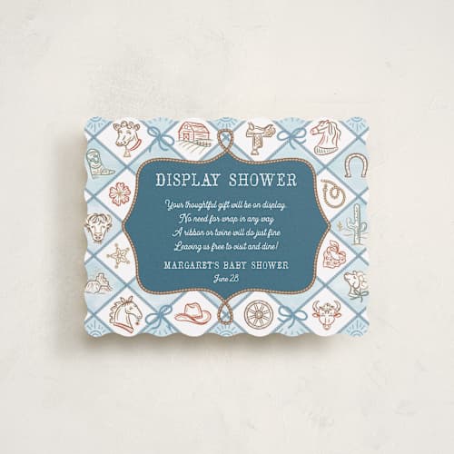 This is a denim baby shower insert cards with standard by Paper Sun Studio called cowboy baby printing on signature in standard