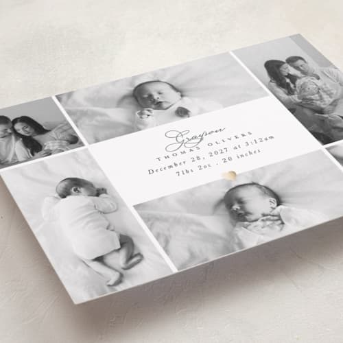 This is a cloud foil stamped birth announcements with foil pressed by Hudson meet Rose called sending love printing on recycled smooth signature in standard