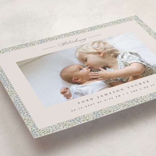 This is a meadow birth announcements with standard by Erica Krystek called parisienne printing on recycled smooth signature in standard
