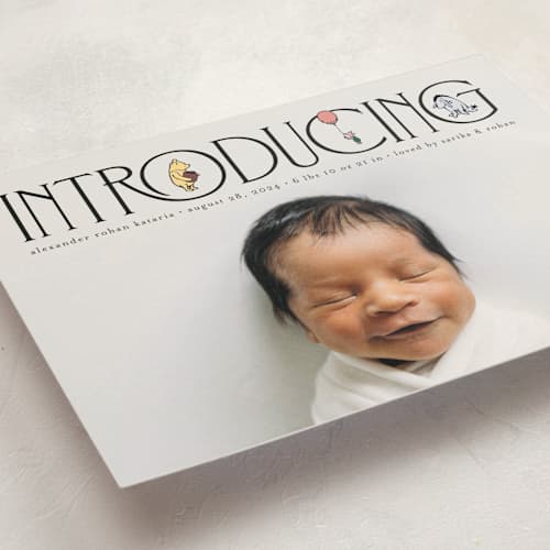 This is a ink birth announcements with standard by Heather Schertzer called silly old bear printing on recycled smooth signature in standard