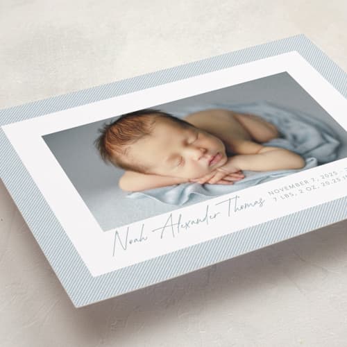This is a sky birth announcements with standard by Lea Delaveris called corduroy printing on recycled smooth signature in standard