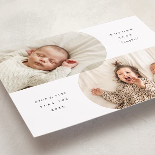 This is a stone birth announcements with standard by Brianne Larsen called overlap printing on recycled smooth signature in standard