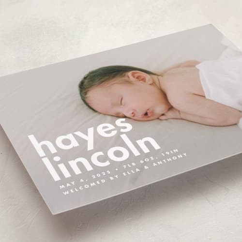 This is a cloud birth announcements with standard by Ellen Schlegelmilch called hayes printing on recycled smooth signature in standard