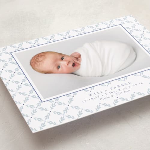 This is a could nine birth announcements with standard by Alston Foster called sweet sprigs printing on recycled smooth signature in standard