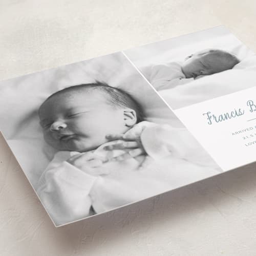 This is a pond birth announcements with standard by Carolyn MacLaren called vintage duo printing on recycled smooth signature in standard