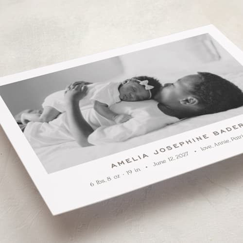 This is a fawn birth announcements with standard by Megan Davis called soho printing on recycled smooth signature in standard