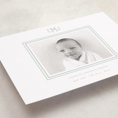 This is a limestone birth announcements with standard by Sara Hicks Malone called preppy baby printing on recycled smooth signature in standard