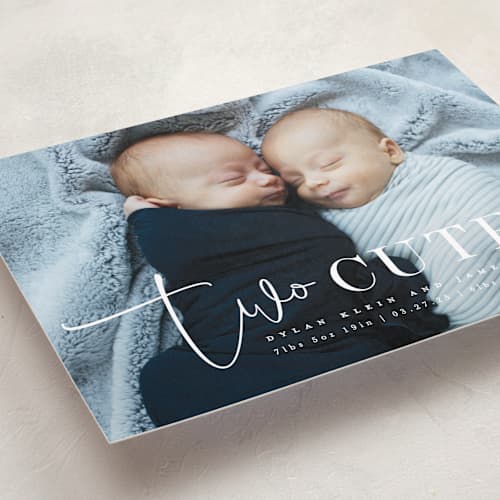 This is a silk birth announcements with standard by Creo Study called two cute printing on recycled smooth signature in standard