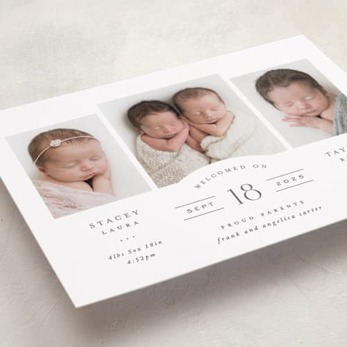 This is a slate birth announcements with standard by Hooray Creative called twinsies printing on recycled smooth signature in standard