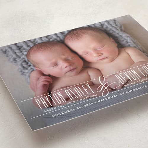 This is a frost birth announcements with standard by Jessica Williams called fancy for two printing on recycled smooth signature in standard