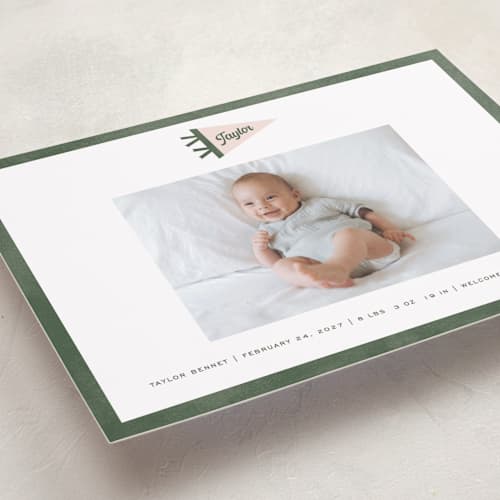 This is a ivy birth announcements with standard by Pixel and Hank called pennant printing on recycled smooth signature in standard