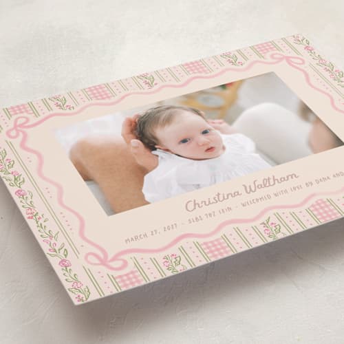 This is a ballet slipper birth announcements with standard by Creo Study called cottagecore wallpaper printing on recycled smooth signature in standard