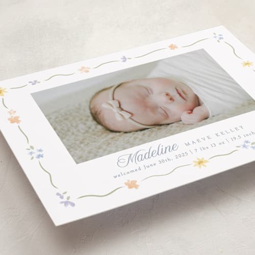 This is a bouquet birth announcements with standard by Robert and Stella called petite garden printing on recycled smooth signature in standard