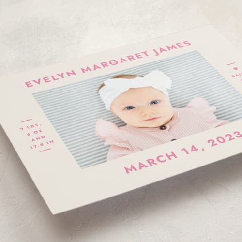 This is a peony birth announcements with standard by Megan Davis called present perfect printing on recycled smooth signature in standard