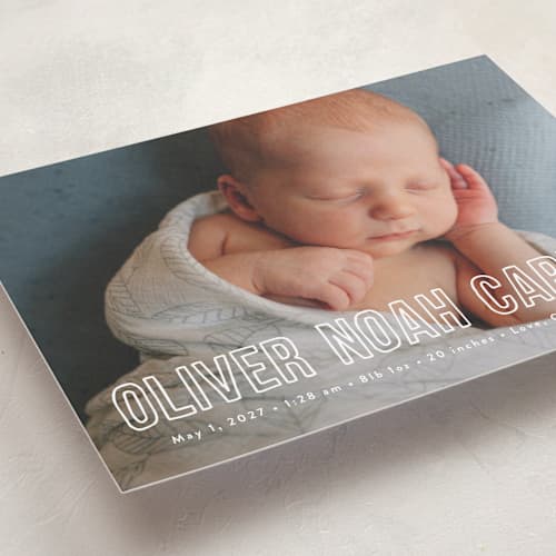 This is a glacier birth announcements with standard by Susan Asbill called little name printing on recycled smooth signature in standard
