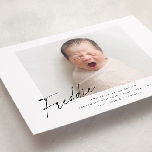 This is a dove birth announcements with standard by Paula Pecevich called nickname printing on recycled smooth signature in standard