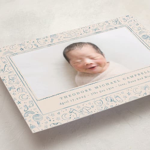 This is a bluebird birth announcements with standard by Creo Study called iconic bebe printing on recycled smooth signature in standard