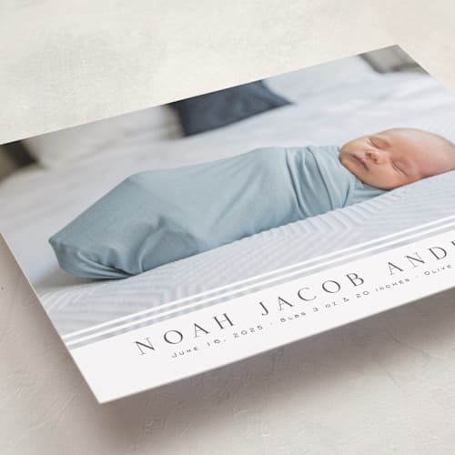 This is a cloud birth announcements with standard by Nicole Walsh called minimalist stripes printing on recycled smooth signature in standard