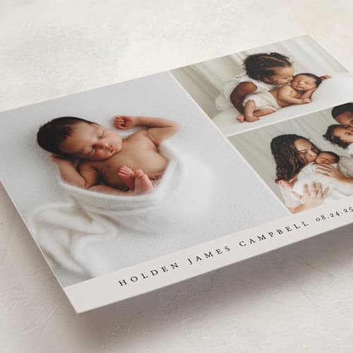 This is a cloud birth announcements with standard by Brianne Larsen called sweet three printing on recycled smooth signature in standard
