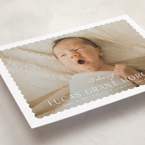 This is a icing birth announcements with standard by Yaling Hou Suzuki called first glimpse printing on recycled smooth signature in standard
