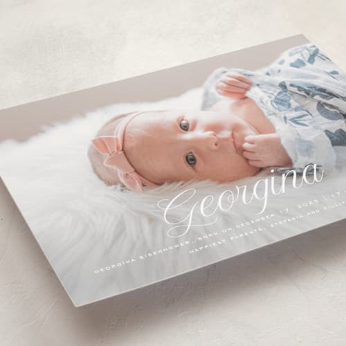This is a marshmallow birth announcements with standard by chocomocacino called cupcake printing on recycled smooth signature in standard
