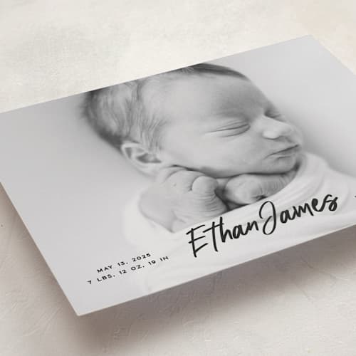 This is a volcano birth announcements with standard by Owl and Toad called just the facts printing on recycled smooth signature in standard