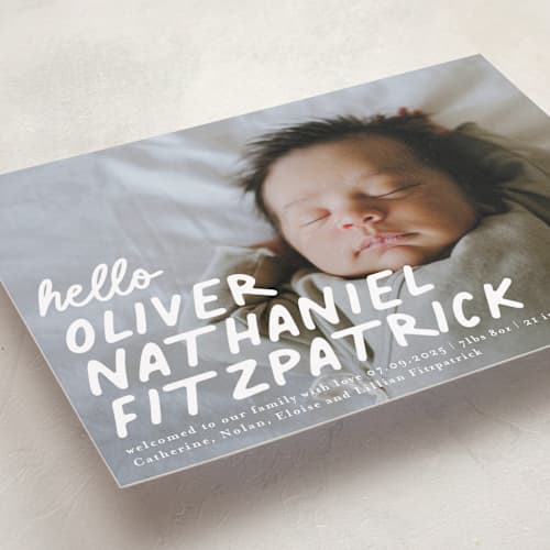 This is a snow birth announcements with standard by Angela Marzuki called casual hello printing on recycled smooth signature in standard