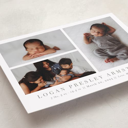 This is a fawn birth announcements with standard by Megan Davis called menil printing on recycled smooth signature in standard