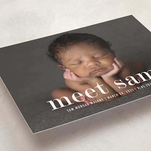 This is a cloud birth announcements with standard by Up Up Creative called meeting printing on recycled smooth signature in standard