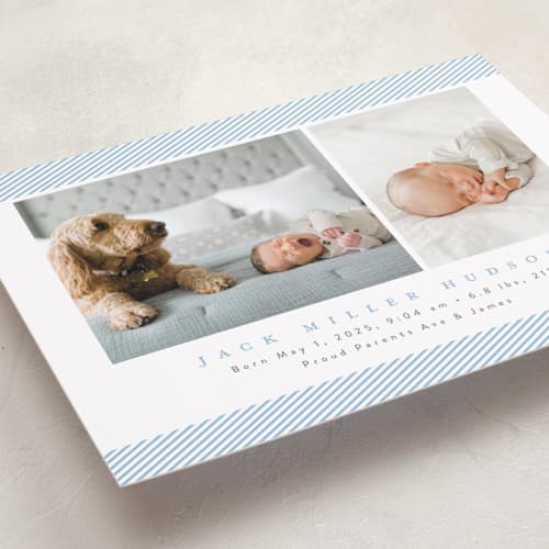 This is a sky birth announcements with standard by Nicoletta Savod called sweet one printing on recycled smooth signature in standard