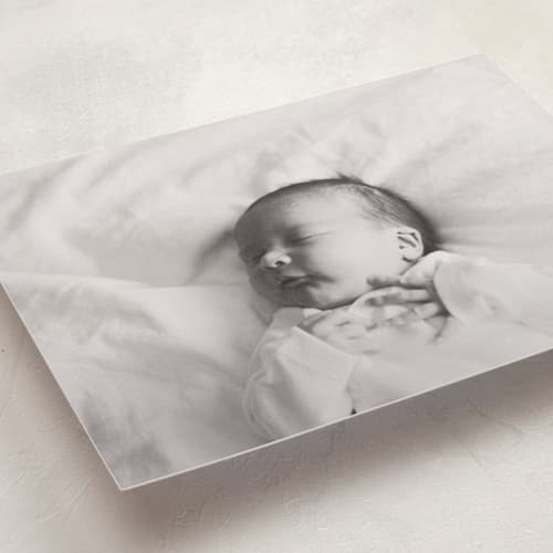 This is a linen birth announcements with standard by Ani Somi called sabine printing on recycled smooth signature in standard