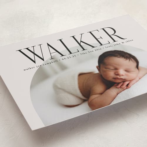 This is a cream birth announcements with standard by Brianne Larsen called round printing on recycled smooth signature in standard
