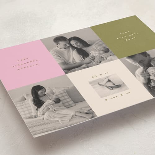 This is a sweet matcha birth announcements with standard by Anastasia Makarova called colorblocks printing on recycled smooth signature in standard