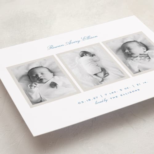 This is a tugboat birth announcements with standard by Alexandra Cohn called opus printing on recycled smooth signature in standard