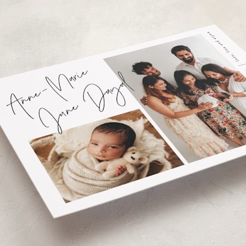 This is a cloud birth announcements with standard by JoAnn Jinks called signature frames printing on recycled smooth signature in standard
