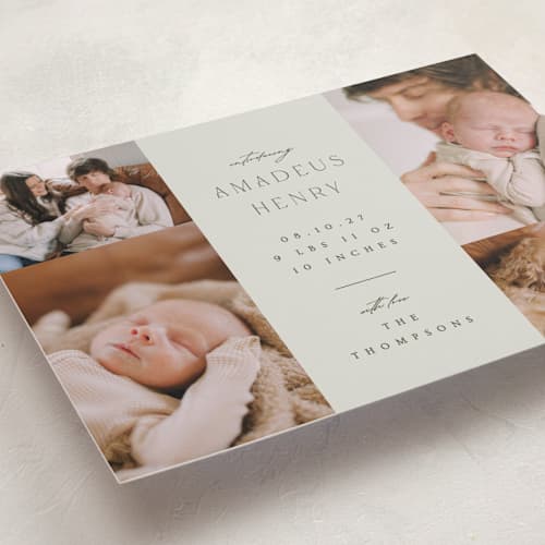 This is a boho neutral birth announcements with standard by Ana Sharpe called photo stack printing on recycled smooth signature in standard