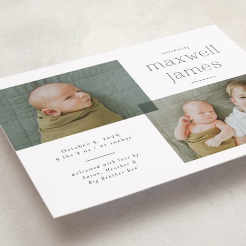 This is a galaxy birth announcements with standard by Emily Betts called handsome two printing on recycled smooth signature in standard
