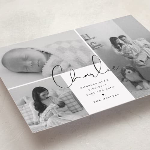 This is a night birth announcements with standard by Michelle Taylor called trio of love printing on recycled smooth signature in standard