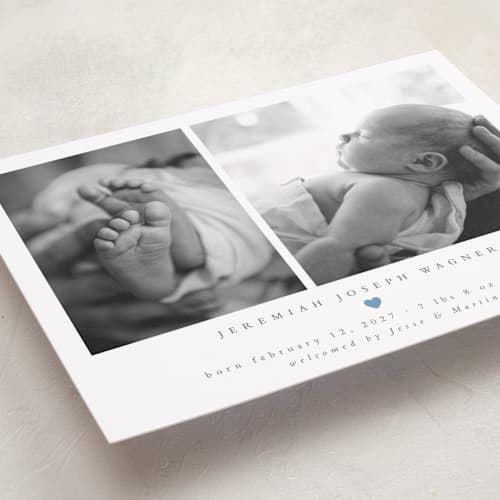 This is a sky birth announcements with standard by Emily Sabol Goss called effortless printing on recycled smooth signature in standard
