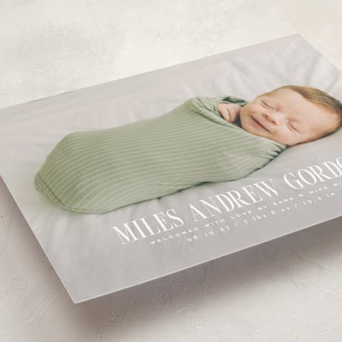This is a cloud birth announcements with standard by Owl and Toad called simply stated printing on recycled smooth signature in standard