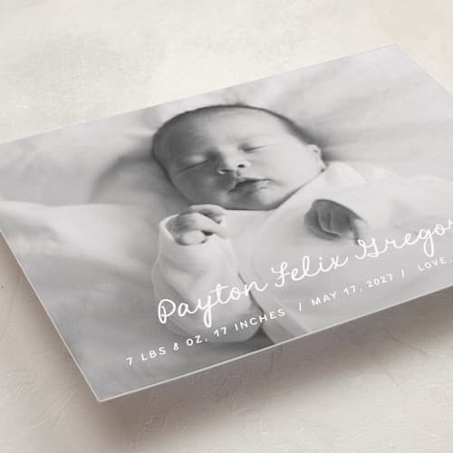 This is a milk birth announcements with standard by chocomocacino called cassatina printing on recycled smooth signature in standard