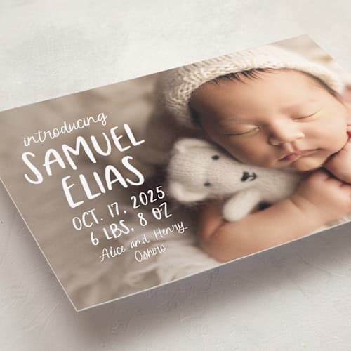 This is a cloud birth announcements with standard by Lea Delaveris called all write printing on recycled smooth signature in standard