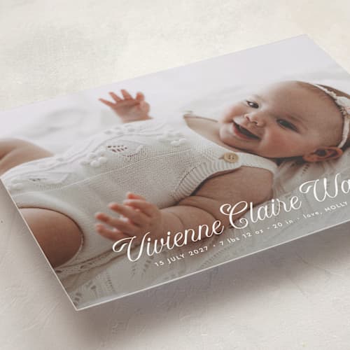 This is a cloud birth announcements with standard by Shirley Lin Schneider called sweet beginning printing on recycled smooth signature in standard
